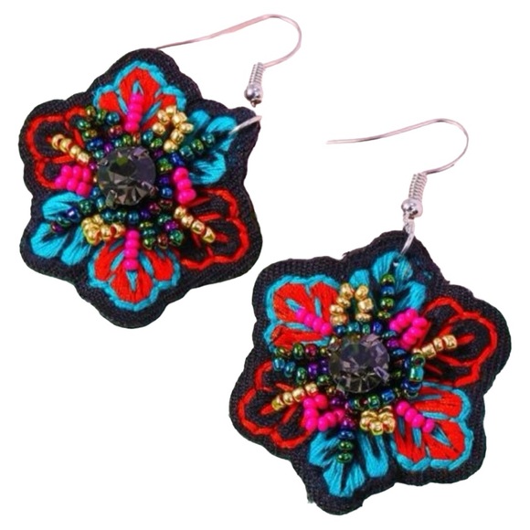 Jewelry - $2/$25 or 3/$35 NWOT Colorful embroidered and beaded floral earrings